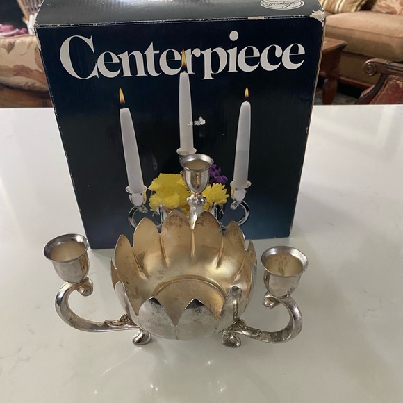 VINTAGE Leonard Silver Plate Lotus Flower Bowl With 3 Candle Holder Centerpiece - Picture 8 of 14